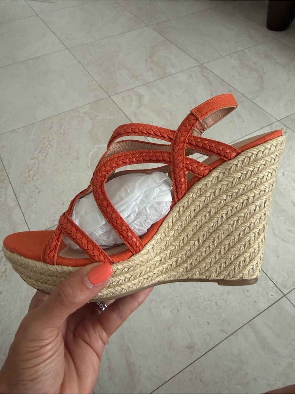 Chinese Laundry Orange Braided Espadrille Wedges